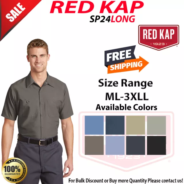 Red Kap SP24LONG Mens Long Size Short Sleeve Industrial Work Shirt