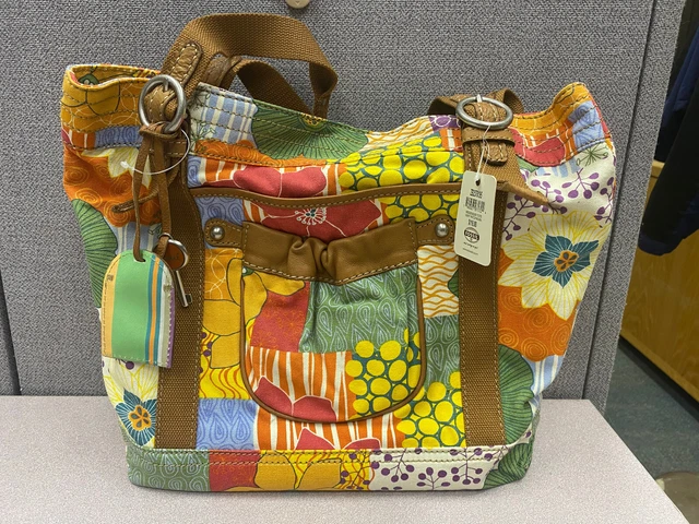 VINTAGE FOSSIL Weekender Tote light Patchwork Shoulder Handbag NEW WITH TAGS!!