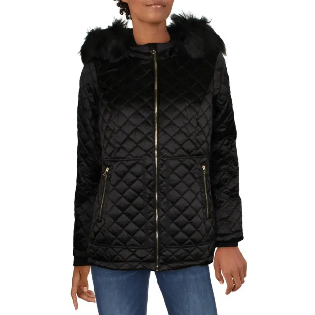 Jessica Simpson Womens Black Faux Fur Warm Quilted Coat Outerwear S BHFO 1684