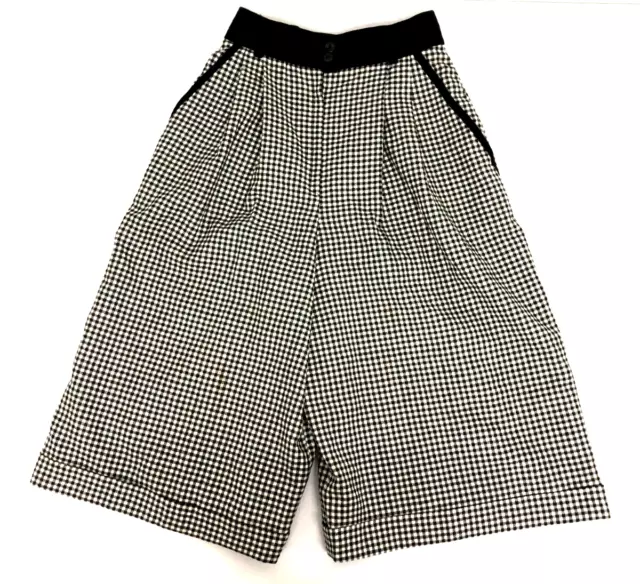 Vintage 90s Black White Gingham Pure Wool Long Length Summer Shorts Size 6 24"