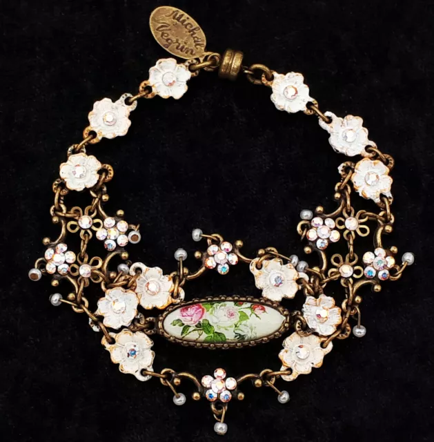 Michal Negrin Bracelet Roses Cameo White Crystal Flower Victorian Bridal Wedding