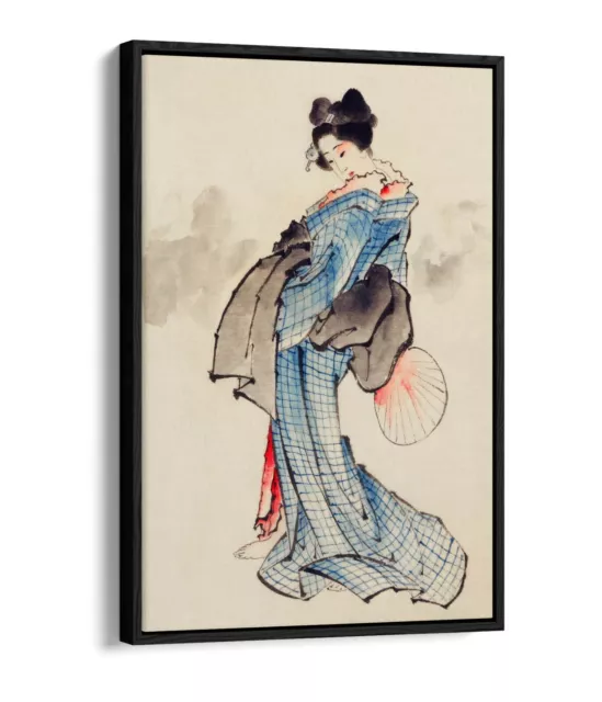 Hokusai, Beautiful Geisha -Float Effect Canvas Wall Art Print- Japanese Art