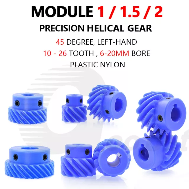 Module 1/1.5/2 Plastic Helical Gear 45° Left-hand 10-26 Tooth Motor Pinion Nylon