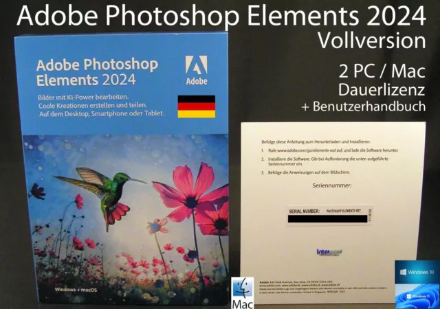 Adobe Photoshop Elements 2024 Vollversion Box 2 Win/Mac Dauerlizenz OVP NEU