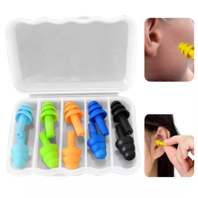 5 Pair Ear Plugs Buds Sleep Super Soft Reusable Hearing Protection Silicone Case