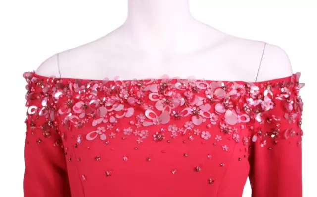 CAROLINA HERRERA $3,990 Cerise Pink Woven Floral Embellished Gown 10 2