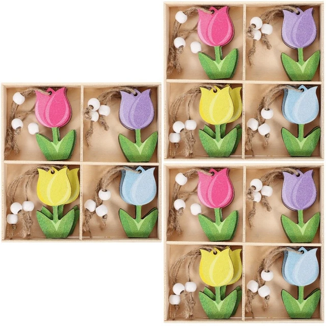 3 scatole pezzi a forma di tulipano legno ritagli in legno colorati ritagli per tulipani