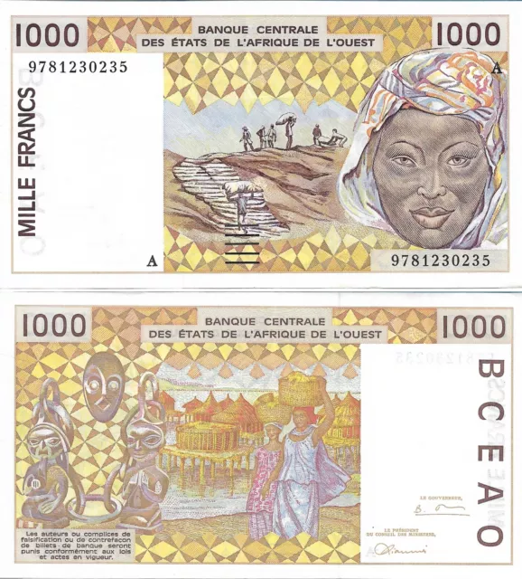 Nb14 . Afrique De Louest . 1000 Francs . 1997 . Neuf . Unc .