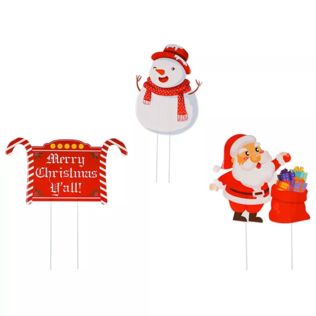 3 piezas tarjetas de Navidad letreros de plástico de Navidad estaca de jardín de Santa estacas de césped