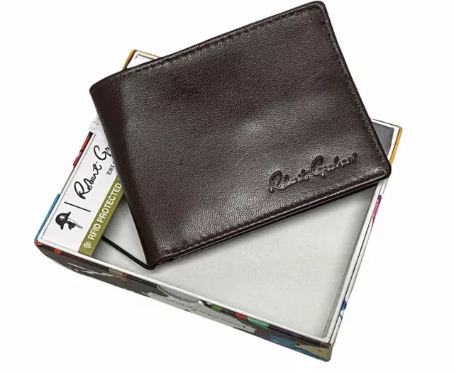 Robert Graham Terzis Men's Bifold Wallet Brown Leather RFID Protection NWT $78