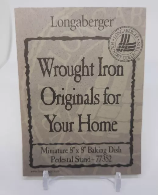 🧺 LONGABERGER COLLECTORS CLUB miniature 8X8 baking dish 77352 BOOKLET ONLY F/SH