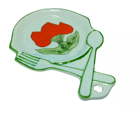 Cuchara de cocina de cerámica - diseño de fresas azul pálido