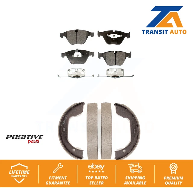 Front Rear Semi-Metallic Brake Pads Parking Shoe Kit For BMW 530i 528i 525i