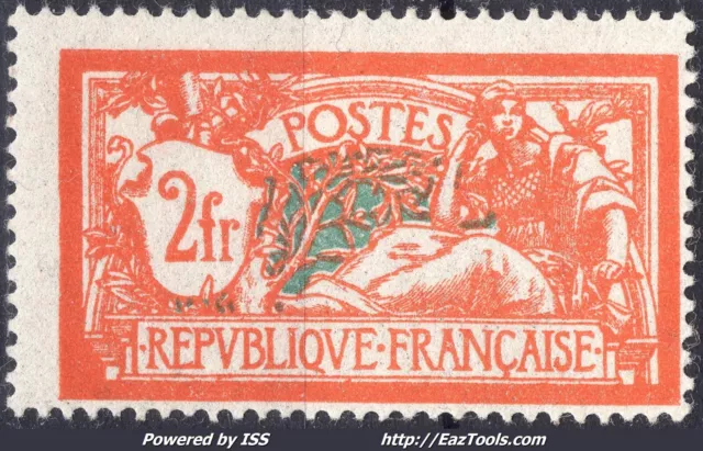 FRANCE TYPE MERSON 2Fr ORANGE ET VERT BLEU N° 145 NEUF * AVEC CHARNIERE