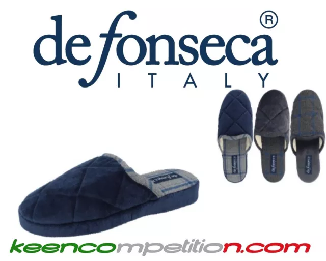 De Fonseca Pantofole Da Uomo Ciabatte Tessuto Invernale Blu Grigio Fantasia