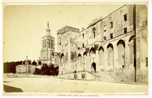 France, Avignon, Château des Papes et la Cathédrale  Vintage albumen print.  T