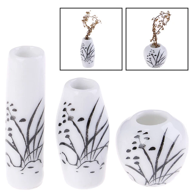 3Pcs 1:12 Dollhouse Miniatures Ceramic Flower Vase Doll House Home Ornament J4