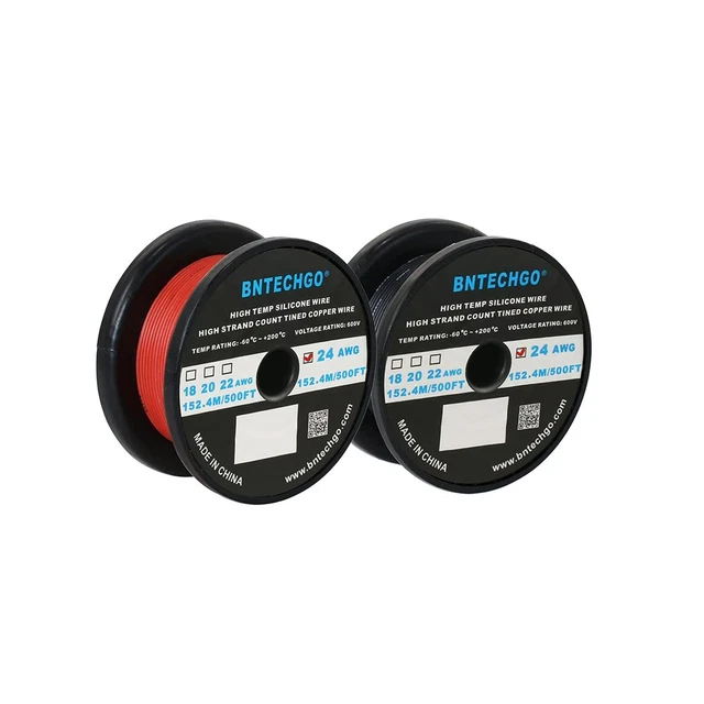 BNTECHGO 24 Gauge Silicone Wire Spool Red and Black Each 500ft Flexible 24 AW...