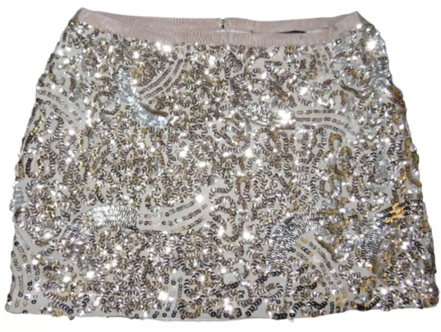 Women's Size 6, Vintage Moda International Silver Sequined Mini Skirt