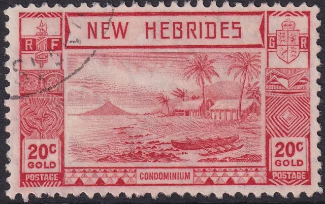 New Hebrides 1938 New Currency. 20c. Scarlet. Used. SG 55, CV £6.50