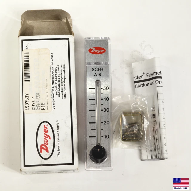 Dwyer RMA-7-SSV Rotameter Flow Meter 5-50 SCFH with Valve & Hardware – NEW