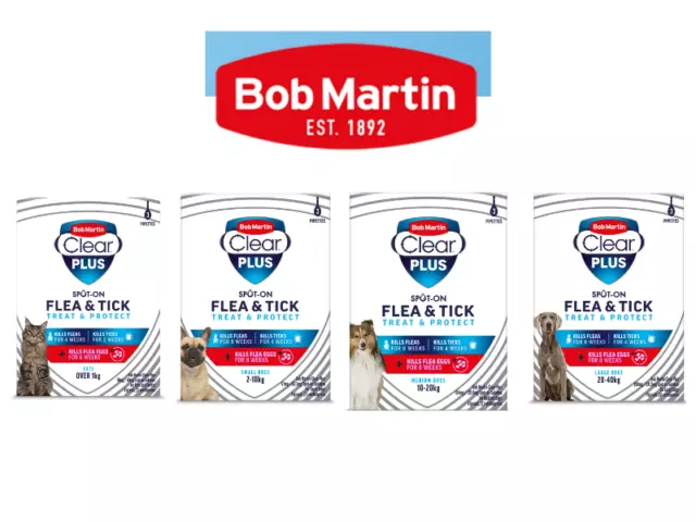 Tratamiento de pulgas Bob Martin Clear PLUS | gatos, perros, hurones | 3 pipetas