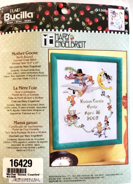 Bucilla Mary Engelbreit Counted Cross Stitch Kit MOTHER GOOSE Birth Record