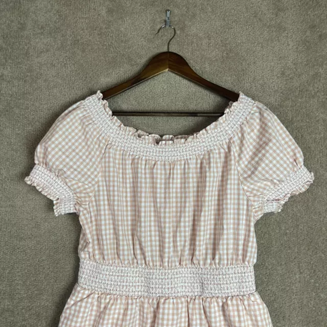 J. Crew Mini Dress Size Medium M Pink Gingham Smocked Puff Sleeve Cotton Poplin 3