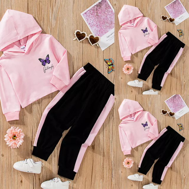 2PCS Toddler Kids Baby Girls Hooded Tops + Pants Tracksuit Outfits Clothes Set
