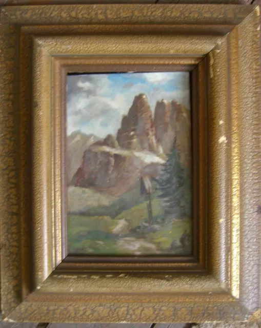 Pintura Al Óleo ° Estragos En La Dolomitas 1899 Marco Antiguo Firmado Alpes