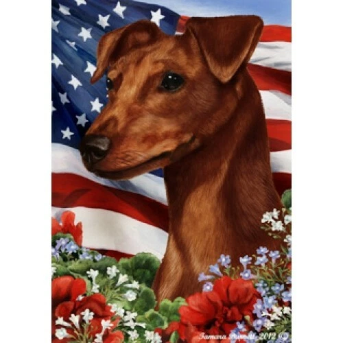 Patriotic (1) House Flag - Uncropped Red Miniature Pinscher 16151
