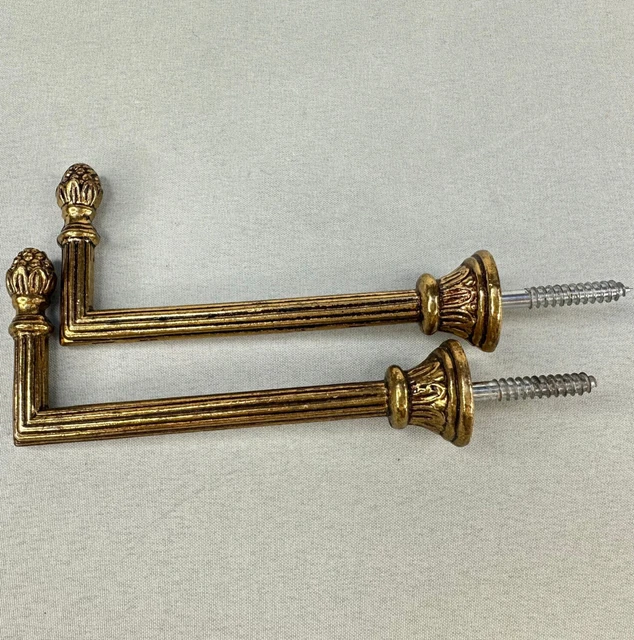 Vintage French Pair of Dull Gold Colour Metal Curtain Window Drapes Tiebacks 7