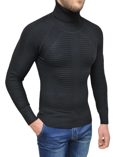 Maglione Dolcevita uomo Diamond invernale nero slim fit pullover a collo alto