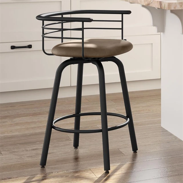 Amisco Turbo 30 In. Swivel Bar Stool - Brown Faux Leather / Black Metal