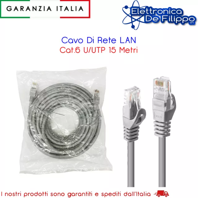 Cavo Patch Di Rete CAT.6 CCA 15mt Per Internet ADSL