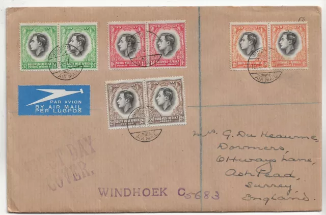 1937 George V1 Coronation FDC South West Africa Registered Post Windhoek