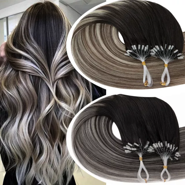 DICK Echthaar Micro Ring Beads Hair Extensions Haarverlängerung 45CM-60CM Lange