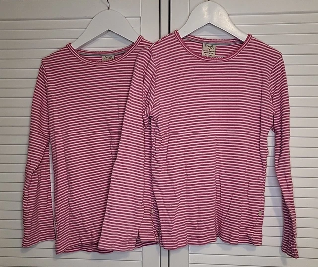 2x Frugi Organic Cotton Pink Striped Long Sleeved Top 7-8 Yrs Girls Twins