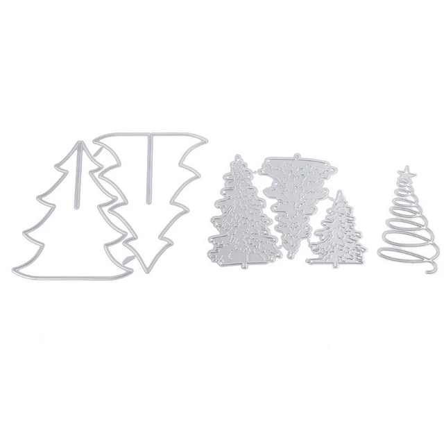 3pcs Cartoon Christmas Tree Stamps and Die Set for Card Making and Scrapbooking