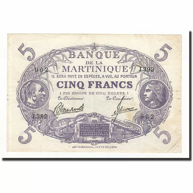 [#560248] Banknote, Martinique, 5 Francs, 1934-45, AU(50-53), KM:6