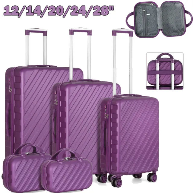 5 Piece Luggage Set ABS Hardshell Spinner Suitcase Lightweight w/TSA Lock Purple