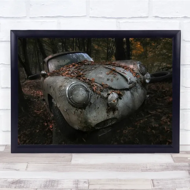 Red Forest Still Life Conceptual Mood Decay Car Autumn Leaves Wall Art Print