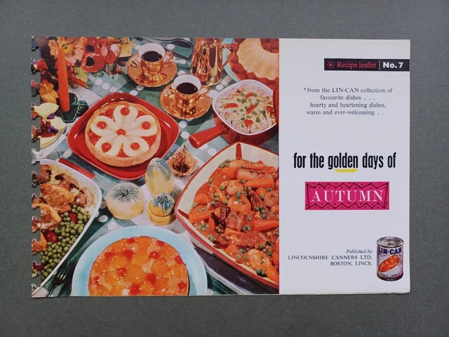 EARLY 1960s "LIN-CAN" CANNED FOOD RECIPE LEAFLET NO. 7 "GOLDEN DAYS OF AUTUMN"