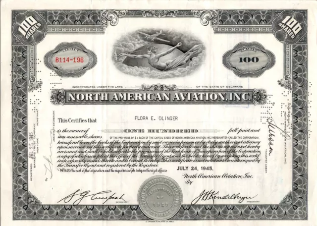 North American Aviation Inc.....1945 Stock Certificate