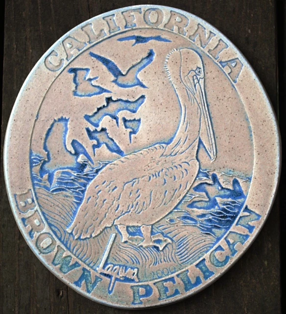 Vtg CALIFORNIA BROWN PELICAN Laguna Clay Co Art Tile ENDANGERED SPECIES SERIES