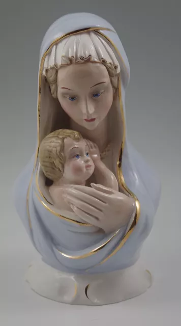 Vtg Italy Ceramic Madonna Virgin Mary With Baby Jesus Sculpture -Glossy- Ronzan?