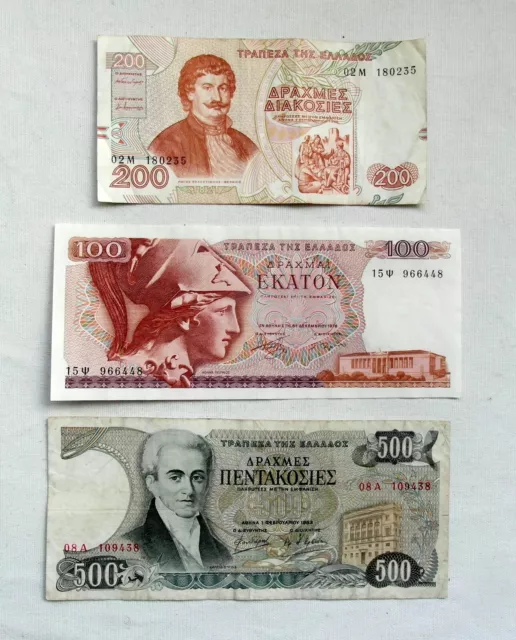 3 x Griechenland Drachmai Banknote Geldscheine