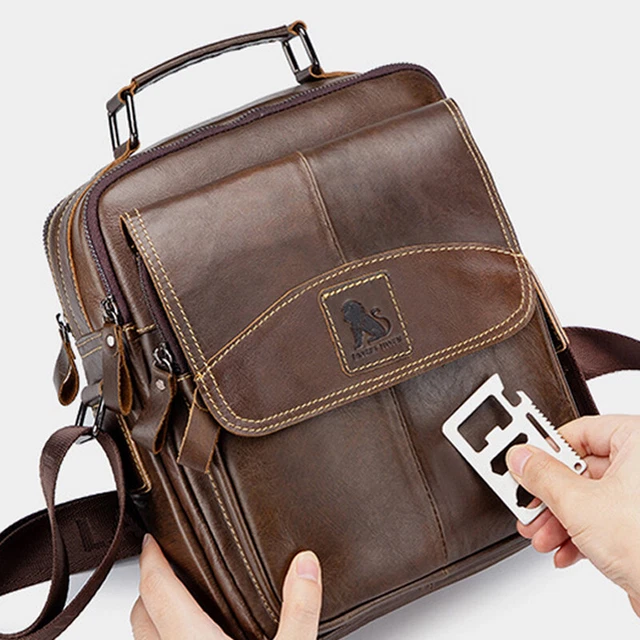 100% Genuine Leather Men's Sling Shoulder Messenger Bags 11" Handbags Cross Body
