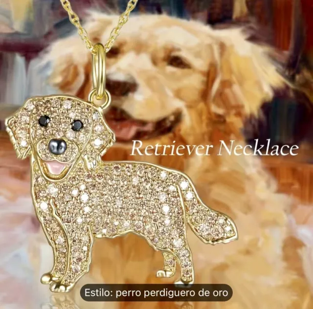 Cute Golden Retriever Rhinestone Pet Pendant Necklace, Creative Dog Animal