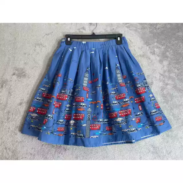 Whimsical Vintage Style Blue London Cityscape Skater A-Line Flare Skirt Small